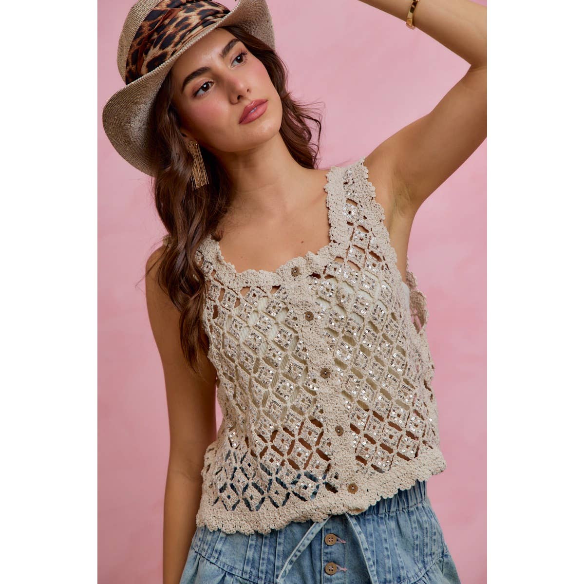 Golden Hour Crochet Sequin Vest