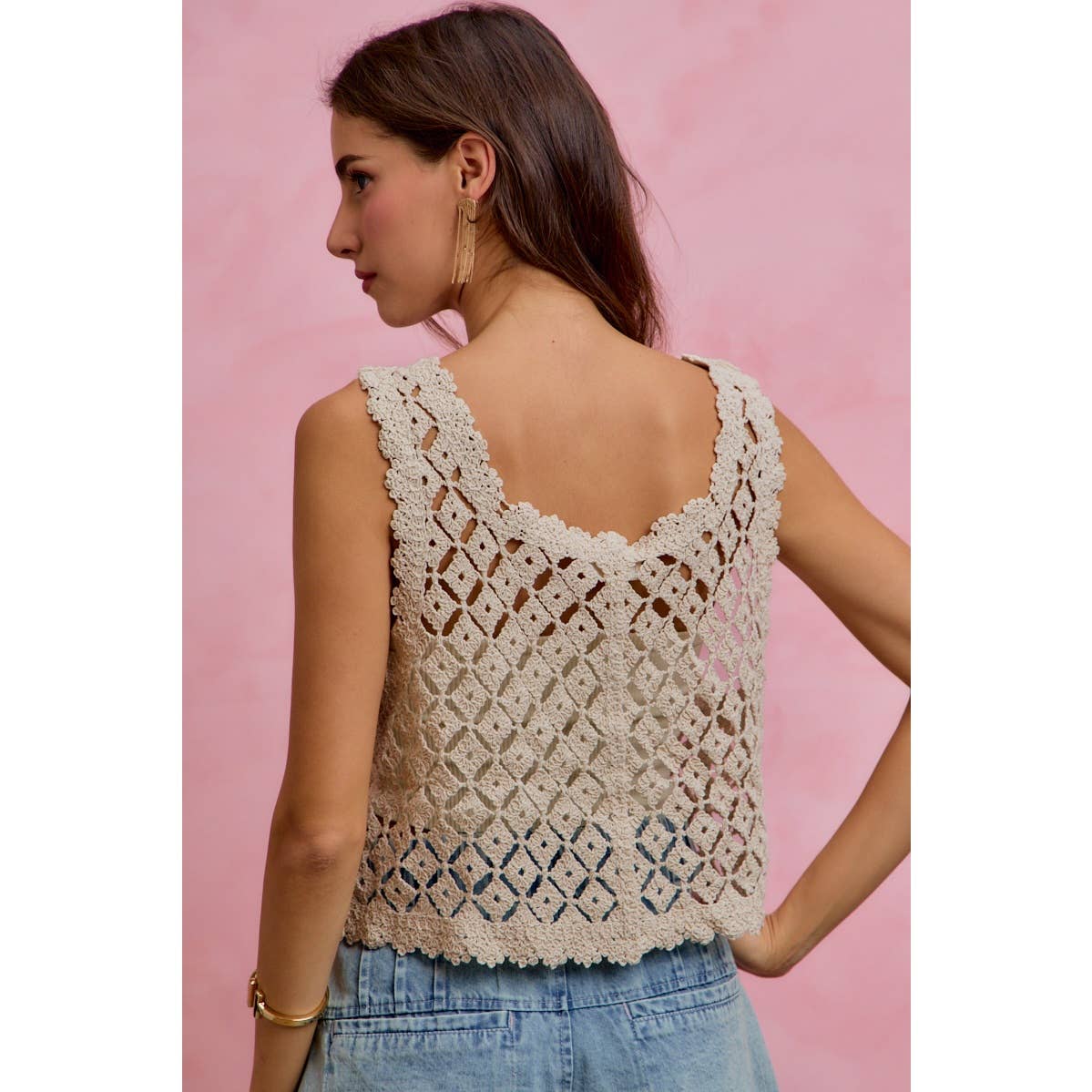 Golden Hour Crochet Sequin Vest