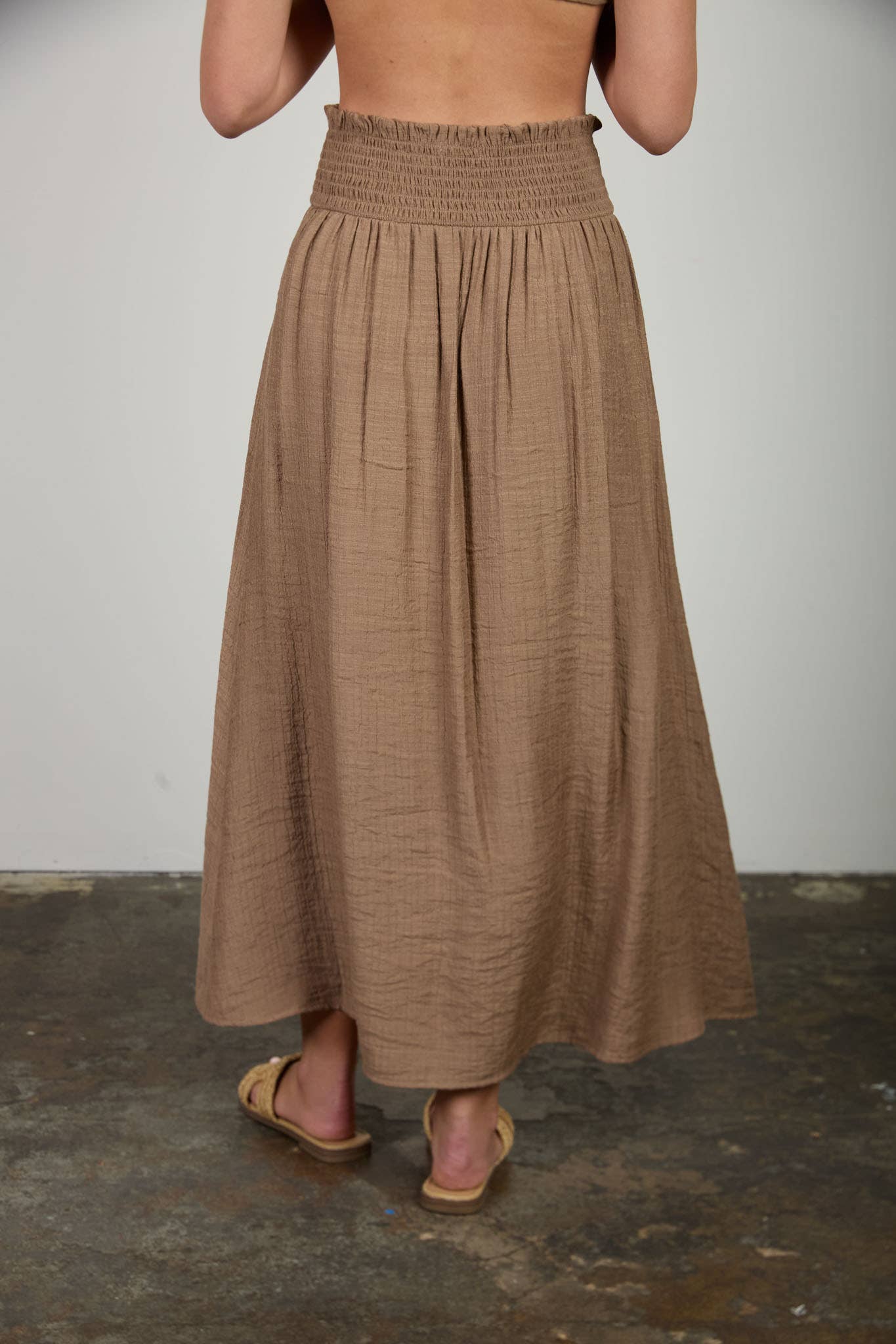 Ruffle Waist Midi Skirt