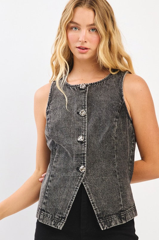 Lina Sleeveless Denim Vest [black]