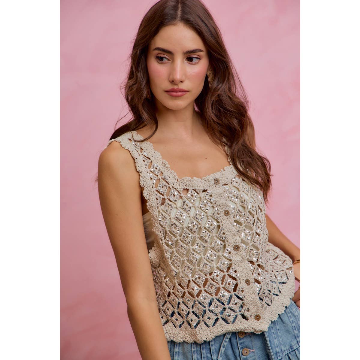 Golden Hour Crochet Sequin Vest