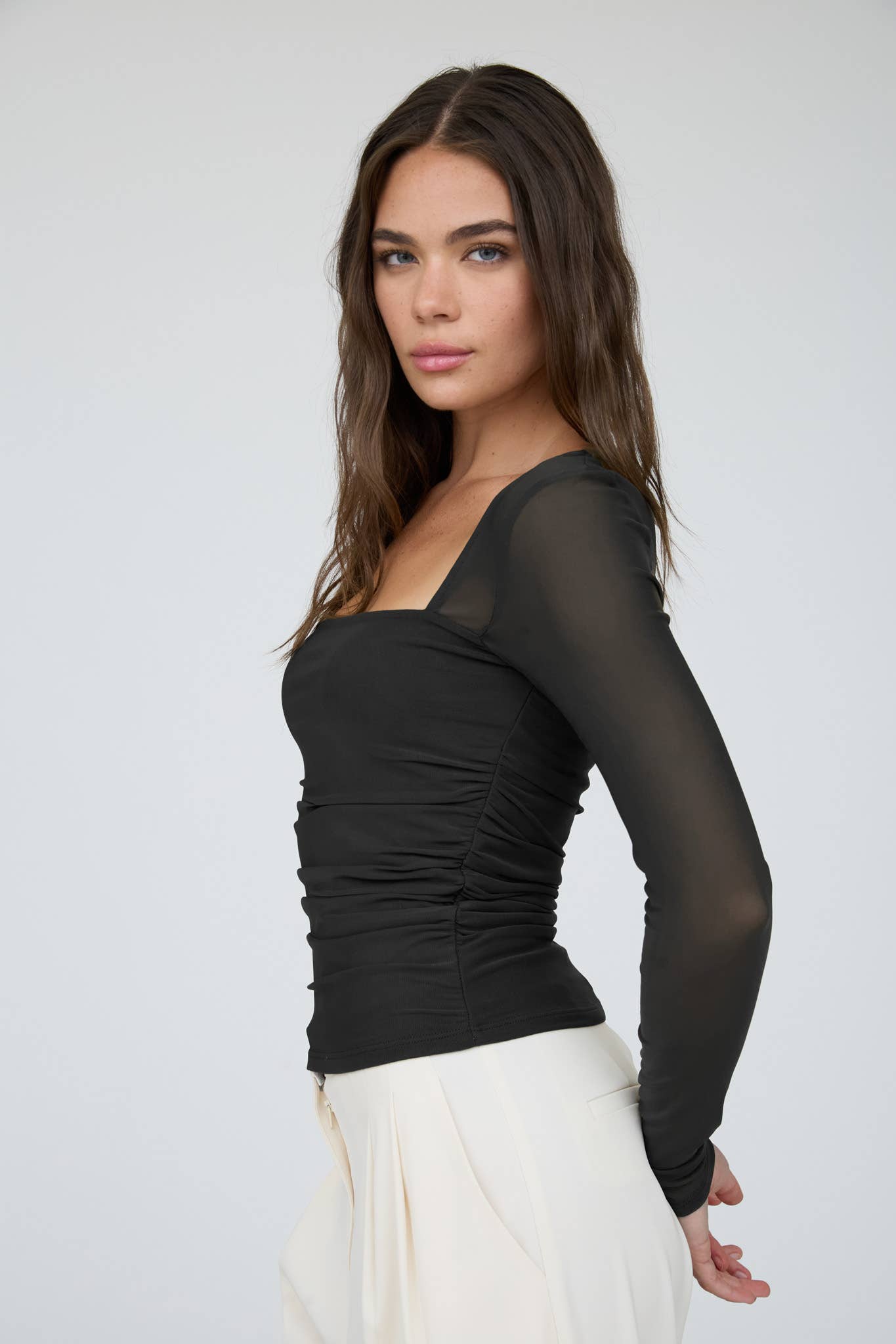 After Hours Ruched Mesh Top [bordeaux]