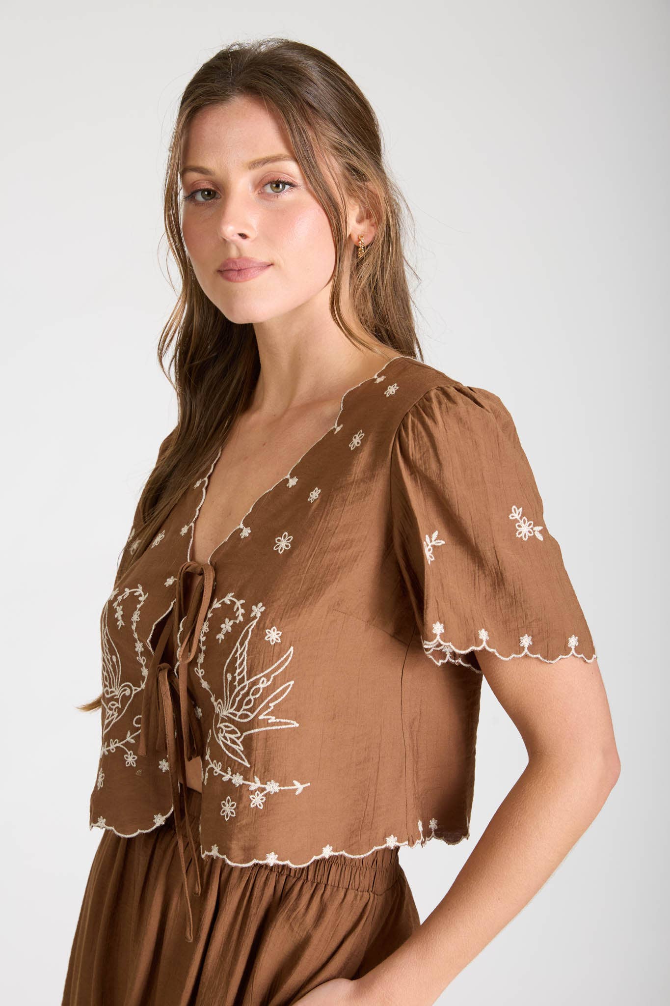 Birdsong Embroidered Tie Top