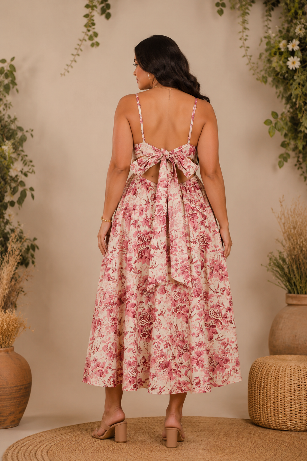 Rosé Garden Midi Dress