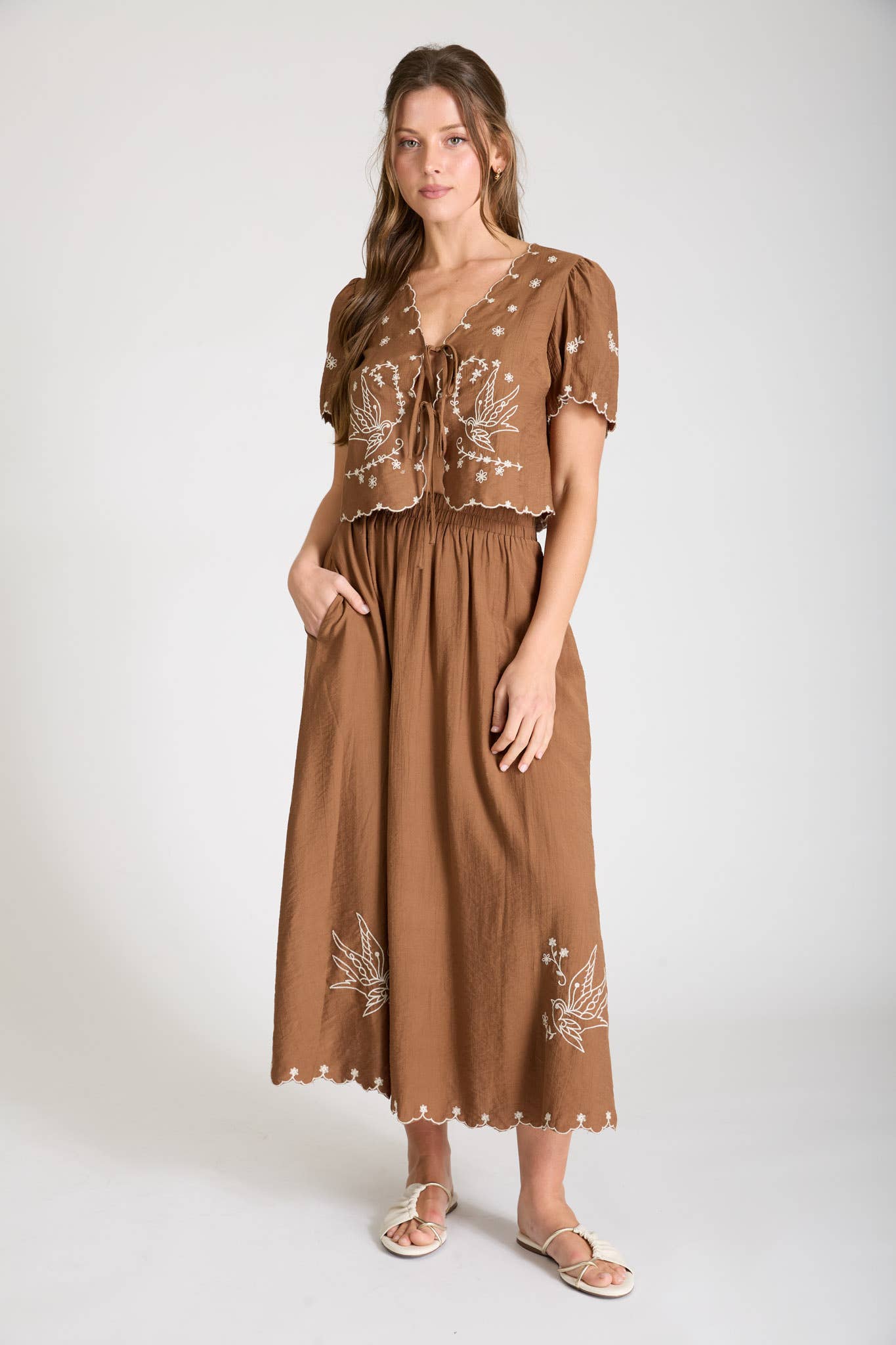 Birdsong Embroidered Tie Top