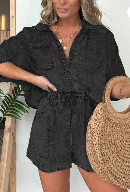 Anika Washed Two Piece Set [black]