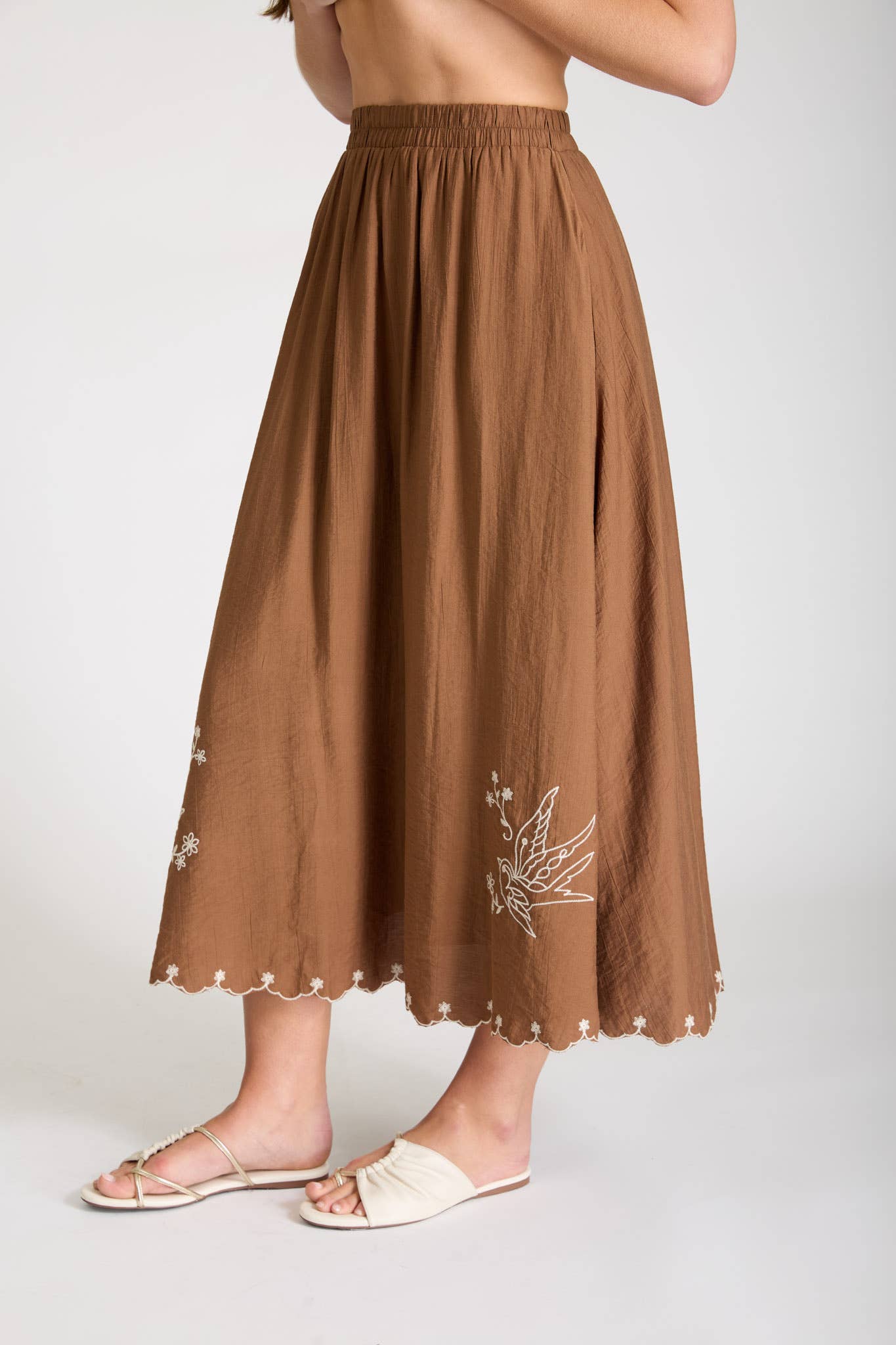 Birdsong Embroidered Midi Skirt