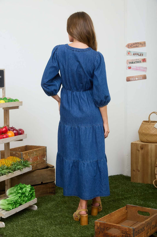 Everyday Denim Tiered Midi Dress