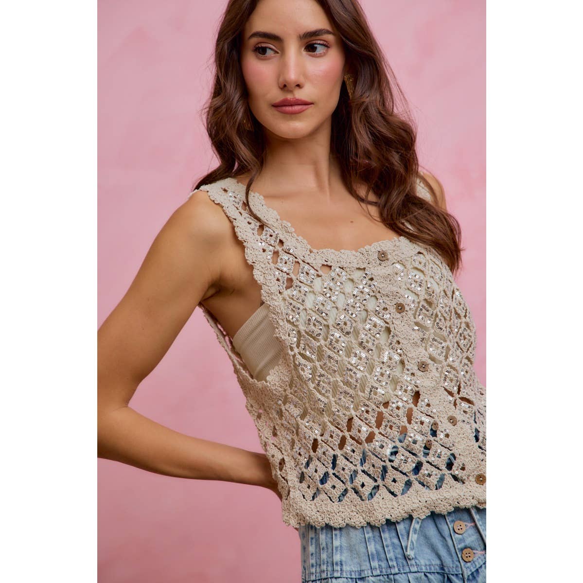 Golden Hour Crochet Sequin Vest