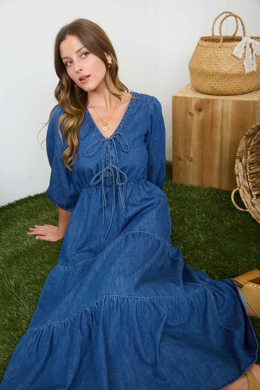 Everyday Denim Tiered Midi Dress