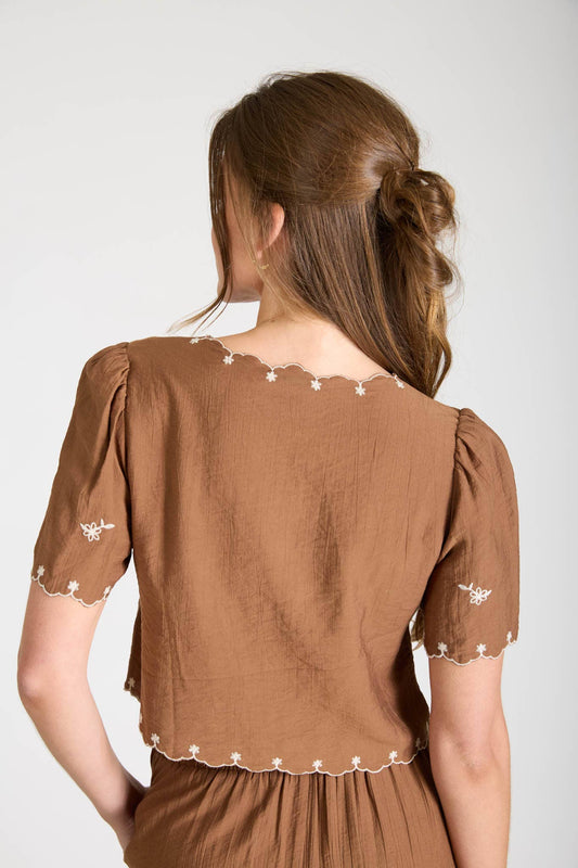 Birdsong Embroidered Tie Top