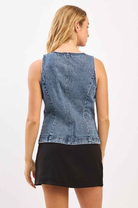 Lina Sleeveless Denim Vest [denim]