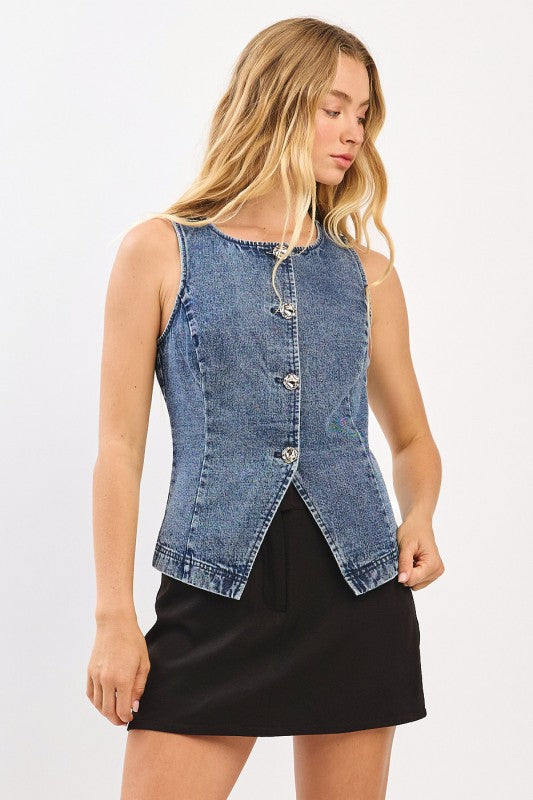 Lina Sleeveless Denim Vest [denim]