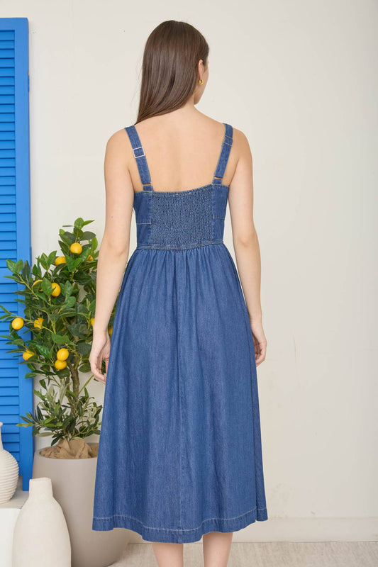Laced up in Denim Midi Dress