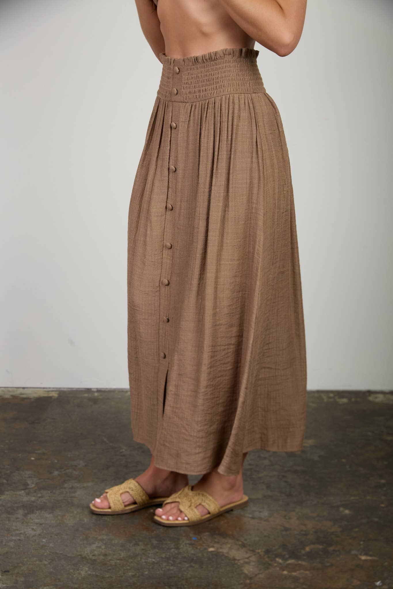 Ruffle Waist Midi Skirt