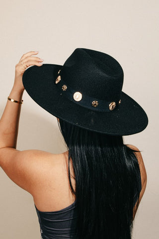 Coin Disc Ribbon Fedora Hat [black]