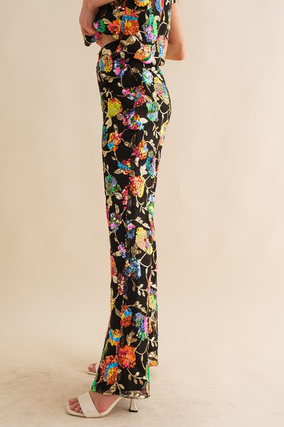 Flower Sequin Boot Cut Pant