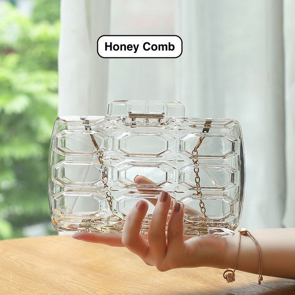 Stylish Acrylic Clear Box Clutch [Clear, Clear Abstract and Honey Comb]