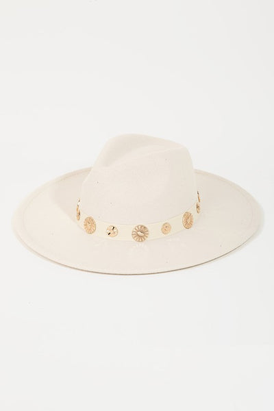 Coin Disc Ribbon Fedora Hat [ivory]