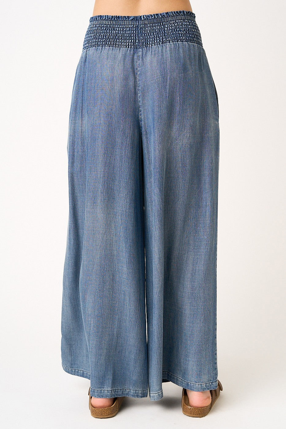 Tencel chambray wide leg pants back view
