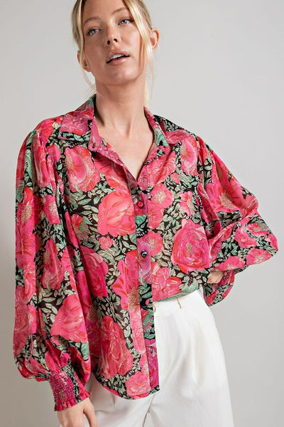 Floral Water Color Top [Hot pink]