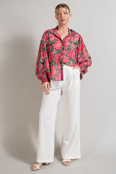 Floral Water Color Top [Hot pink]