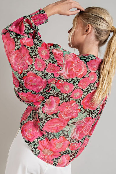 Floral Water Color Top [Hot pink]