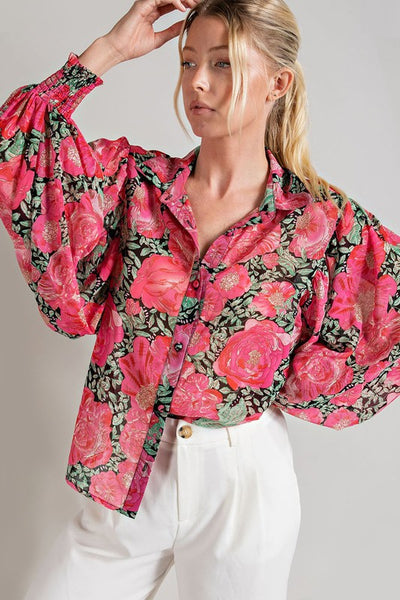 Floral Water Color Top [Hot pink]