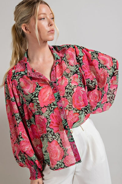 Floral Water Color Top [Hot pink]