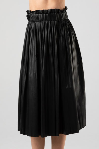 Leather Pleated Midi Skirt [black]